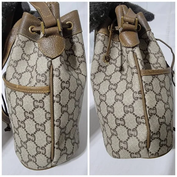 Authentic GUCCI Vintage GG Plus Shoulder Cross Drawstring Bag Beige/Brown - Picture 6 of 16